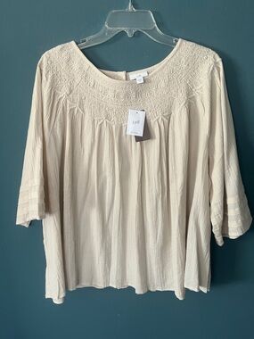 J. Jill Cream Embroidered Boho Blouse